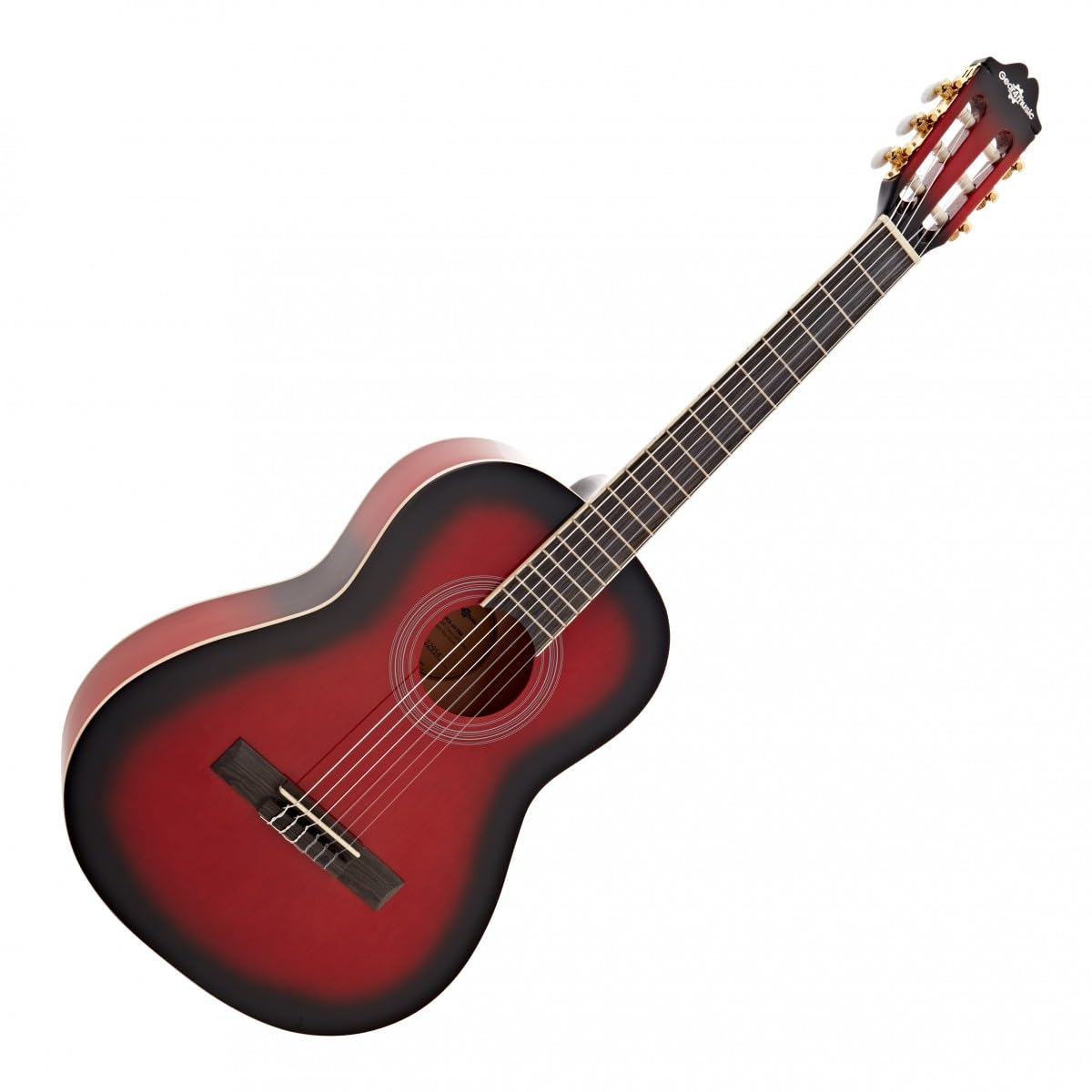 Chitarra classica Deluxe 3/4 di Gear4music, Trans Red Burst | Taglia Compatta 3/4 Ideale per Principianti, Corde di Nylon Morbide per una Facile Suonabilità, Corpo Laminato