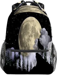 Mochila escolar para meninos e meninas, lobo, uivando na floresta, bolsa de ombro para estudantes, meninos e meninas, leve, durável, bolsa de viagem para trilhas, acampamento, mochila