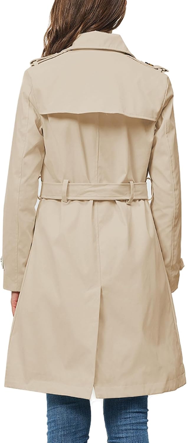 Rasujie Women's Trench Coat Double Breasted Classic Lapel Overcoat Belted Jacket with Detachable Hood - Image 2