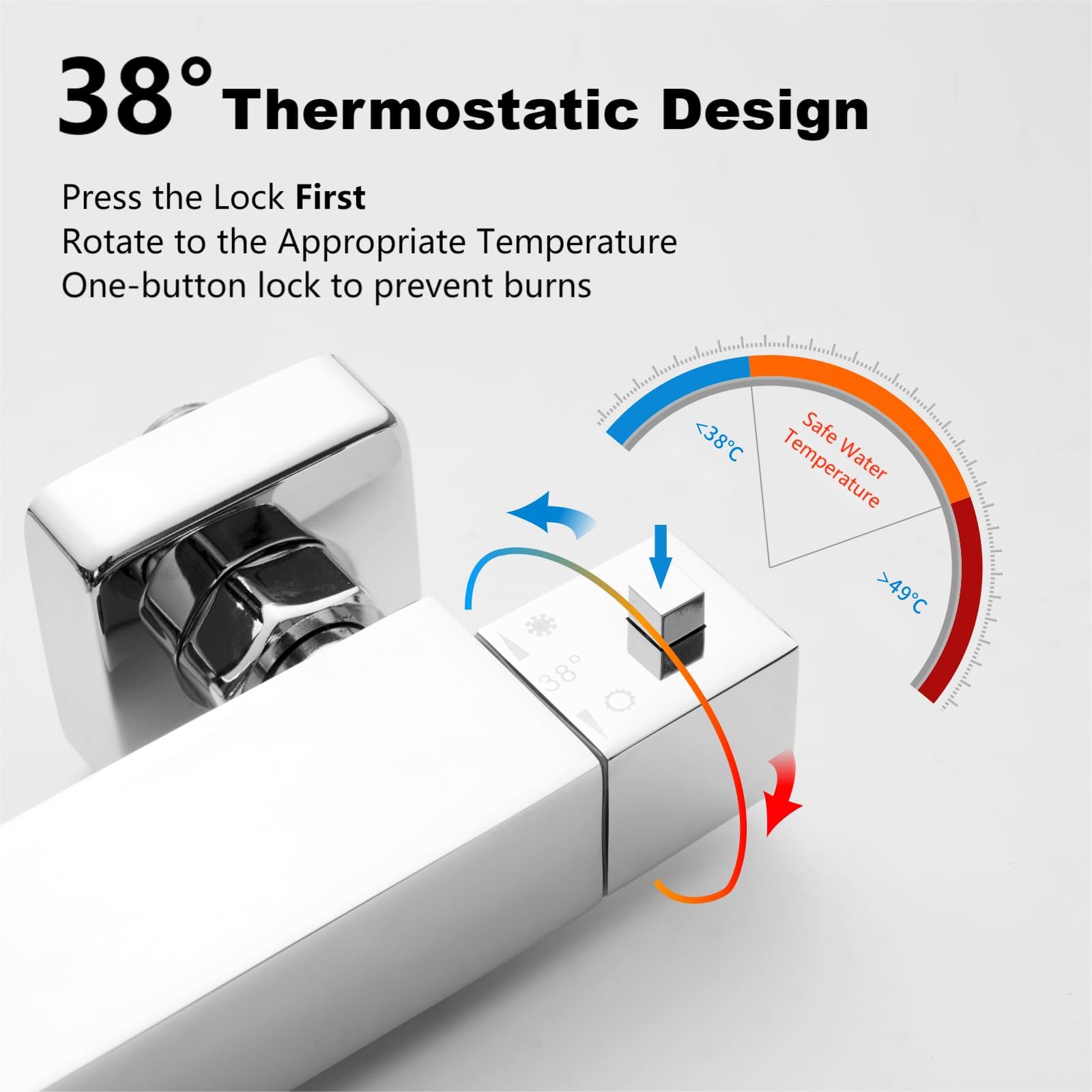 YOOZENA Thermostatic Shower Mixer,Hot & Cold Water Mixer Tap Constant Temperature Control for Bathroom,Brass Shower Mixer Bar,Chrome - Image 4