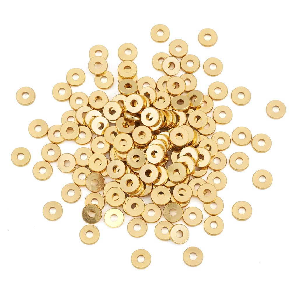 PandaHall 200pcs Brass Flat Round Spacer Beads 6mm Golden Metal Disc Loose Spacer Beads Tiny Smooth Beads for DIY Bracelet Necklace Jewelry
