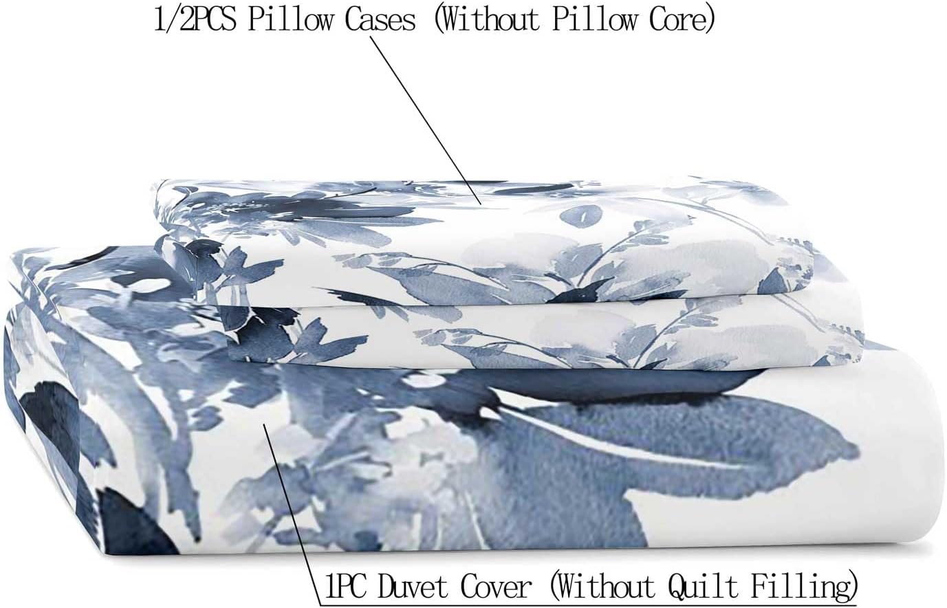 LUVIVIHOME 3PCS Navy Blue Floral Duvet Cover King Bedding Set, Modern Abstract Minimalist Aesthetic Rustic Farmhouse Spring Watercolor Flower Leaf Plant Botanical White Comforter Cover, 2 Pillow Cases - Image 5