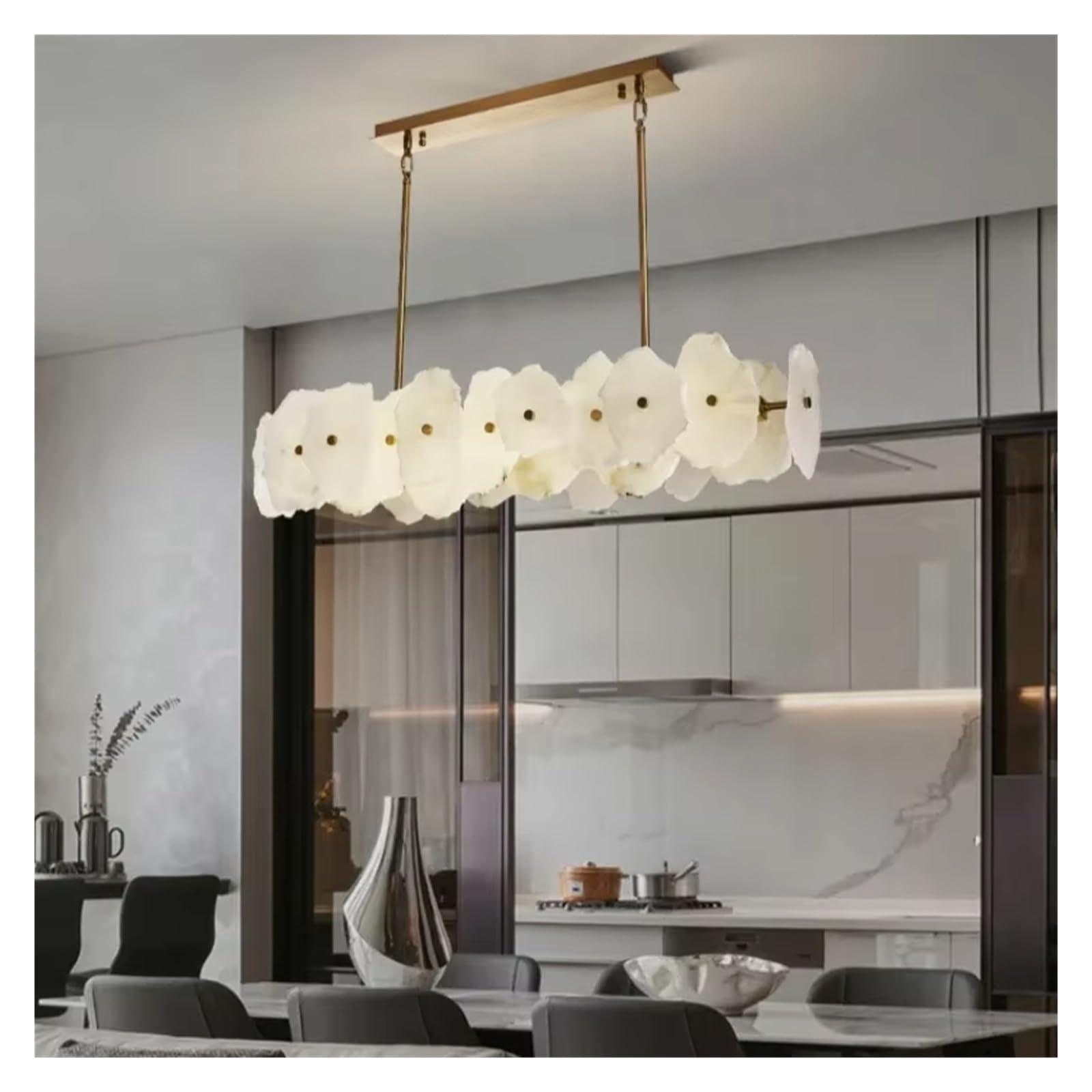 ASerZenith White Marble Led Chandelier For Restaurant Living Room Round/Long Pendant Light Nordic Bedside Background Decor Led Lighting,3 Changeable-100Cm