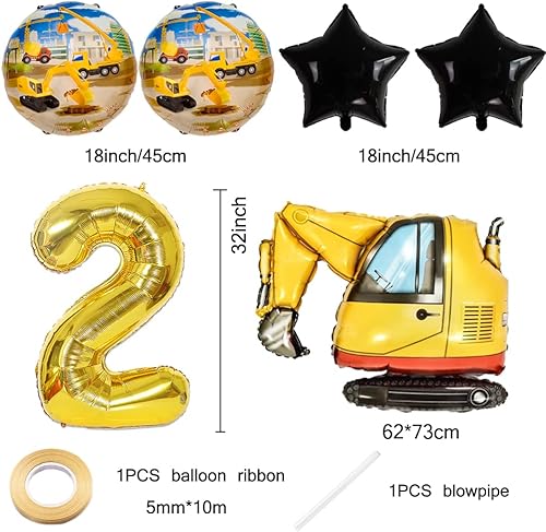 Miniatura 3 de Kawailay Globos de construcción para fiesta de 2 cumpleaños, globos de construcción para decoración de cumpleaños de 2 años, globo de aluminio de