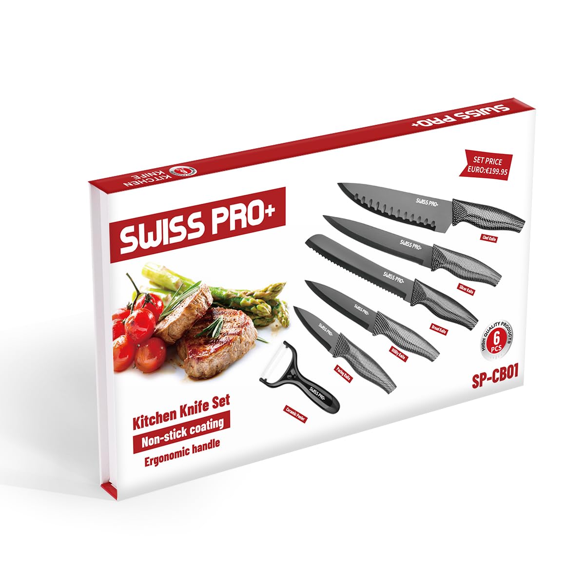 Swiss Pro+ Kitchen knife set - 6-piece - Stainless steel - Set of