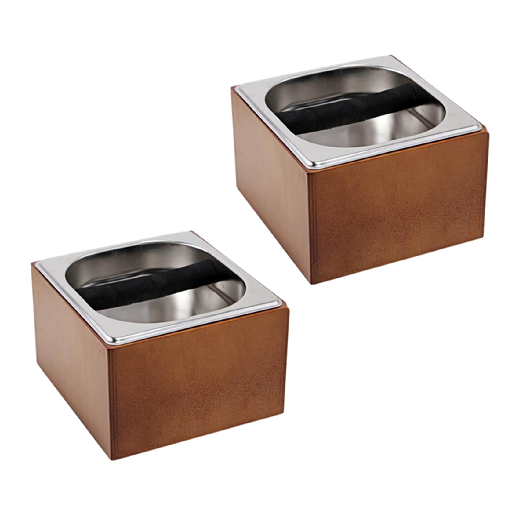 Hndhbfgrt 2X Coffee Knock Box Stainless Steel Wood Coffee Grounds Container Box Coffee Residue Bucket Grind Waste Bin
