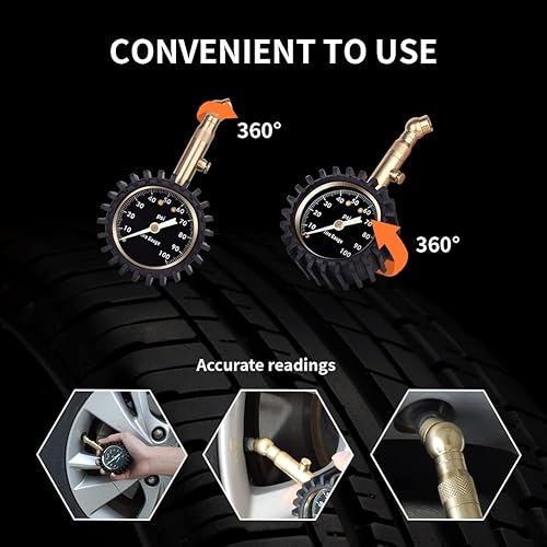 Miniatura 3 de RVZONE Medidor de presión de neumáticos de 0 a 100 PSI que brilla en la oscuridad  Medidor de presión de aire resistente de precisión profesional,