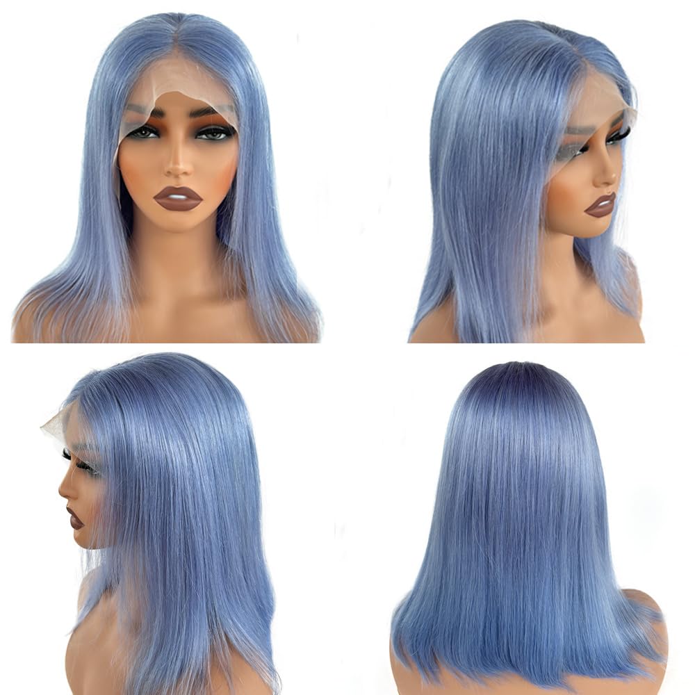 Sky Human hair lace  custom made/color wig Amazon.com : BTWTRY Light Blue Wig Long Straight Sky Blue  main image 4