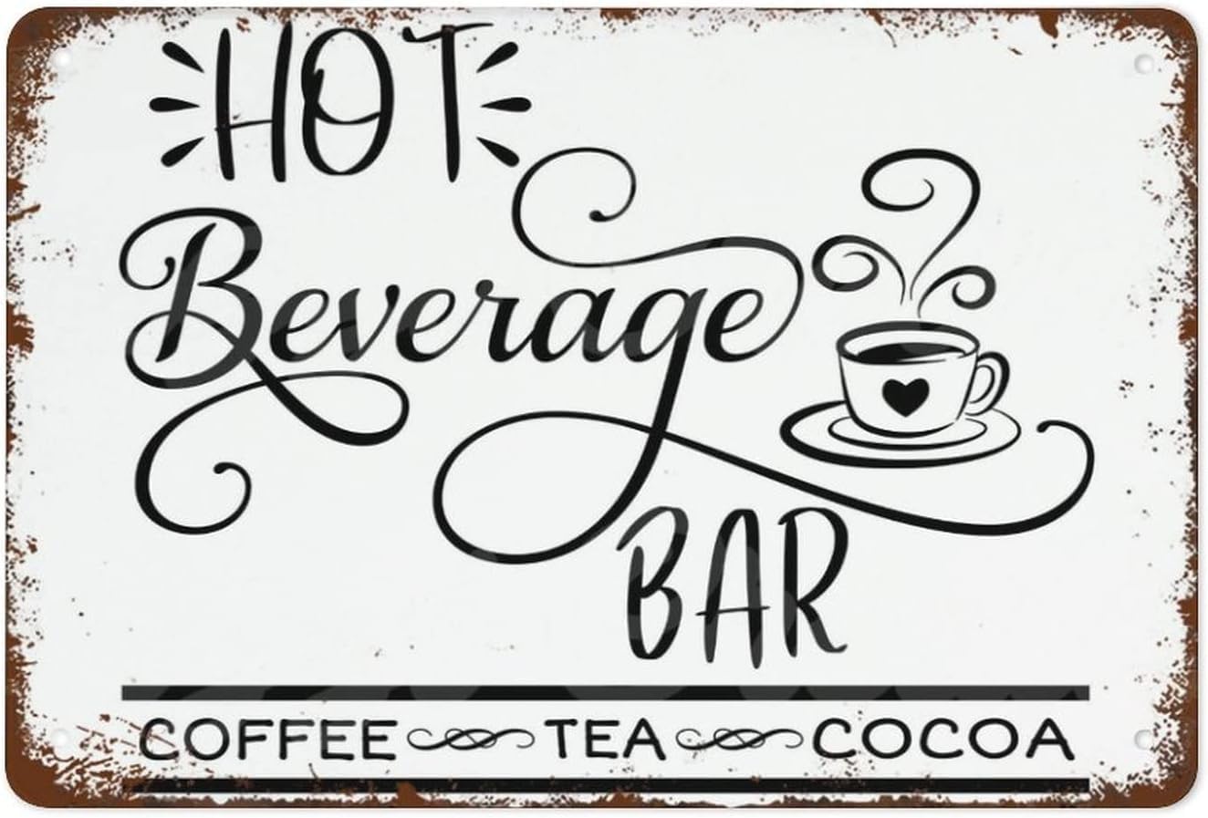 Sitrmgh Signage Style 145 Hot Beverage Bar Sign Coffee Bar Sign Sign Vintage Tin Signs Home Kitchen Decorations Wall Decor Metal Poster For Room 8X12inch