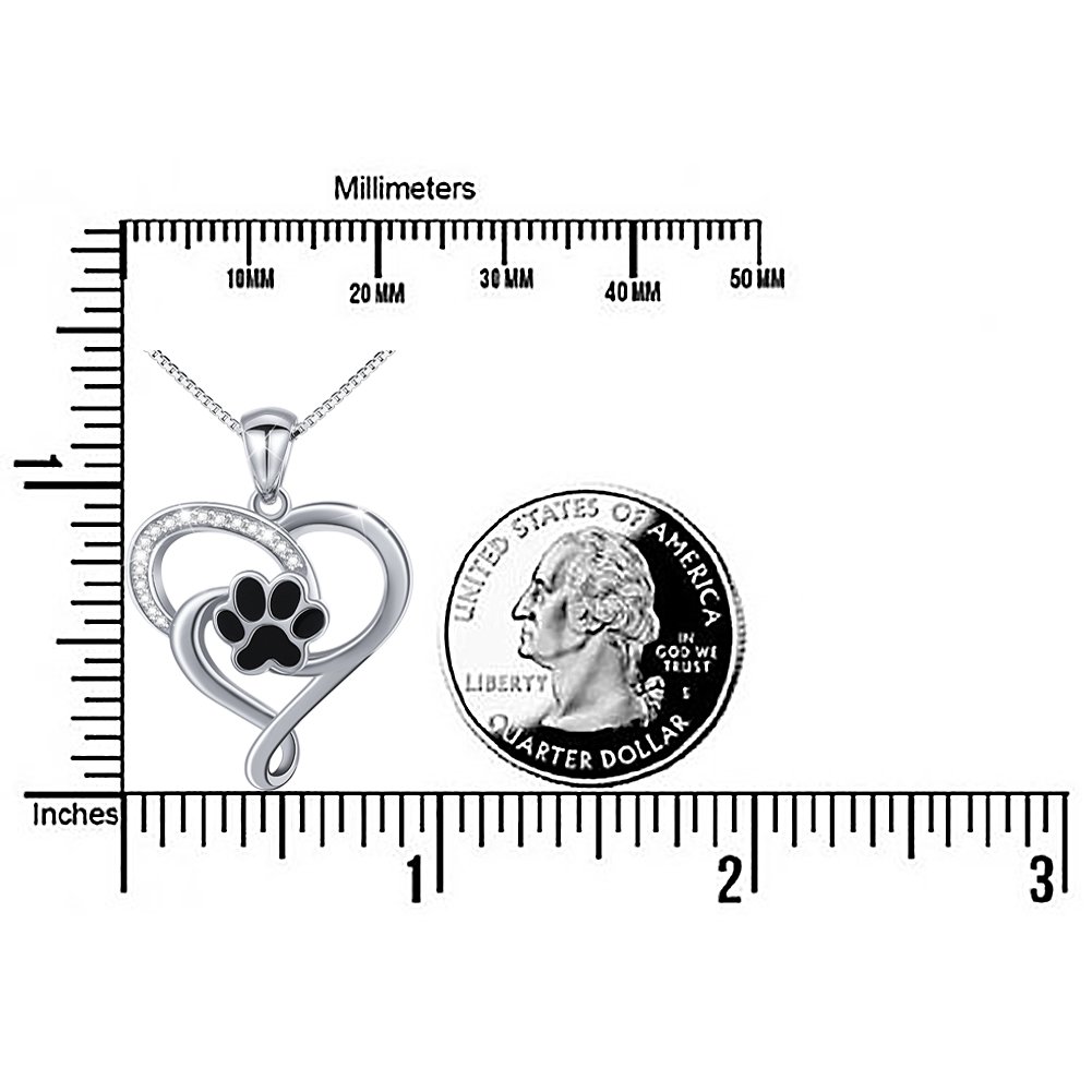 Ladytree Collar con colgante de corazón de plata de ley S925 con diseño de huella de perro, gato, 45,7 cm