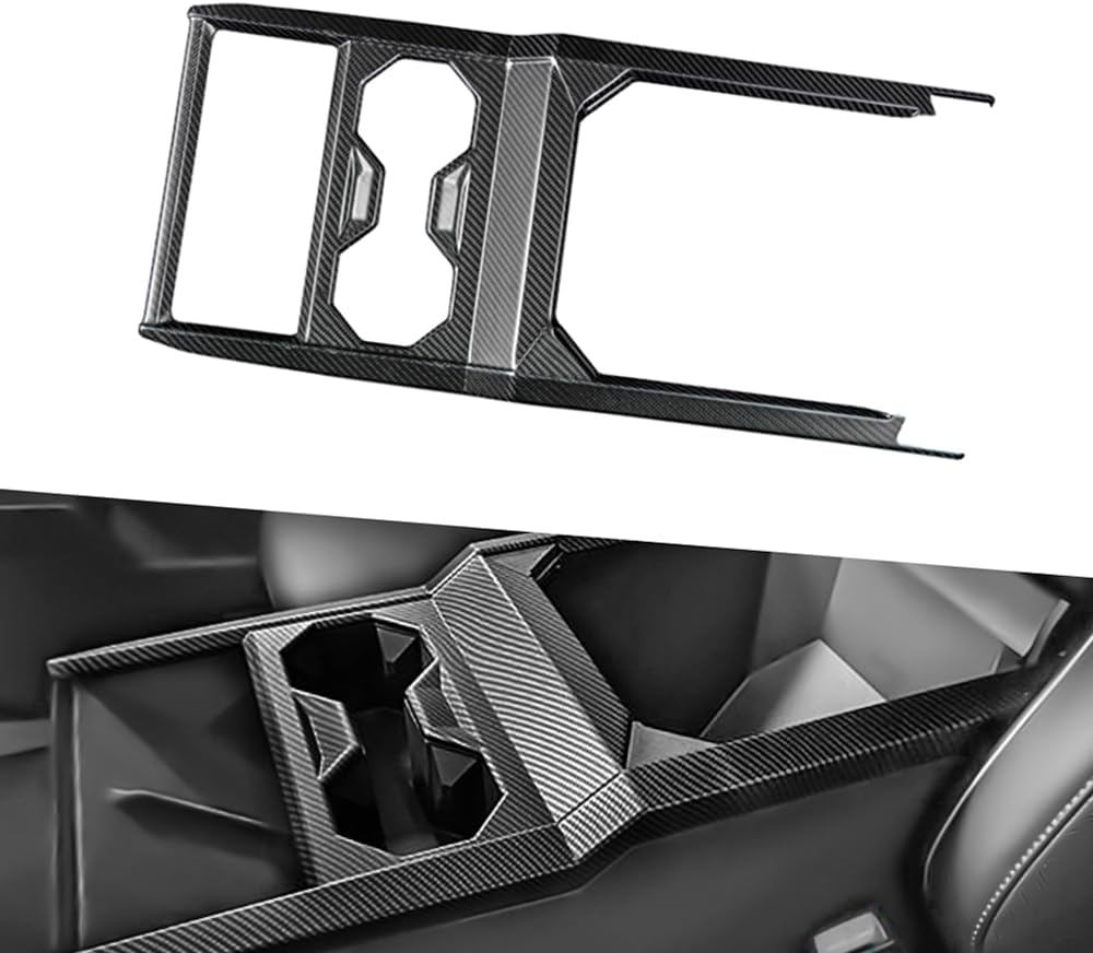 JSWAN Carbon Fiber Center Console Gear Shift Panel Cover Fit for Tesla Cybertruck (2024 2025 2026) Cyber Truck Control Side Trim Cover Overlay Gear Shifter Knob Frame Cover (Glossy Black)