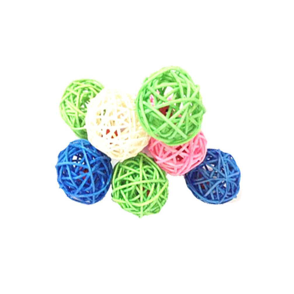 emours Kitten Puppy Pet Weave Rattan Bamboo Ball Toys Squeaking Interactive Scratch Catch Crazy Cat Toys, 12 Pack, Vary Colors