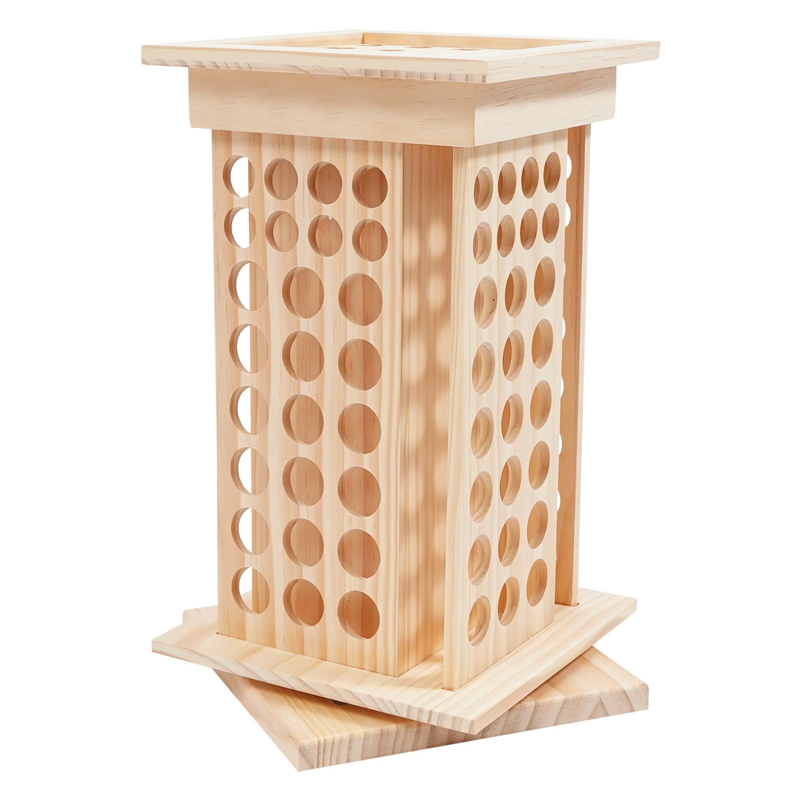 Drehbarer Ätherisches Öl Display Ständer, Aufbewahrungsbox aus Holz mit 125 Löcher 4 Seiten, Nagellack Organizer Aromatherapie Öle Gestell Halter Anzeige für Trägeröl, Duftöle, Parfüm