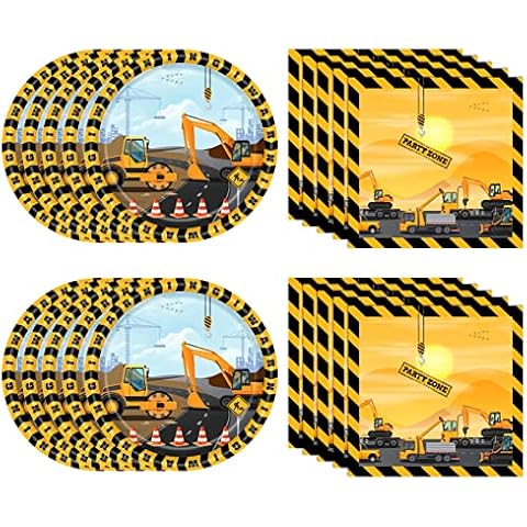 Construction Birthday Party Supplies,20 Digger Paper Plates and 20 Construction Napkins for Boy 1st Birthday Baby Shower Construction Themed Party Decorations(18th Birthday) Cover