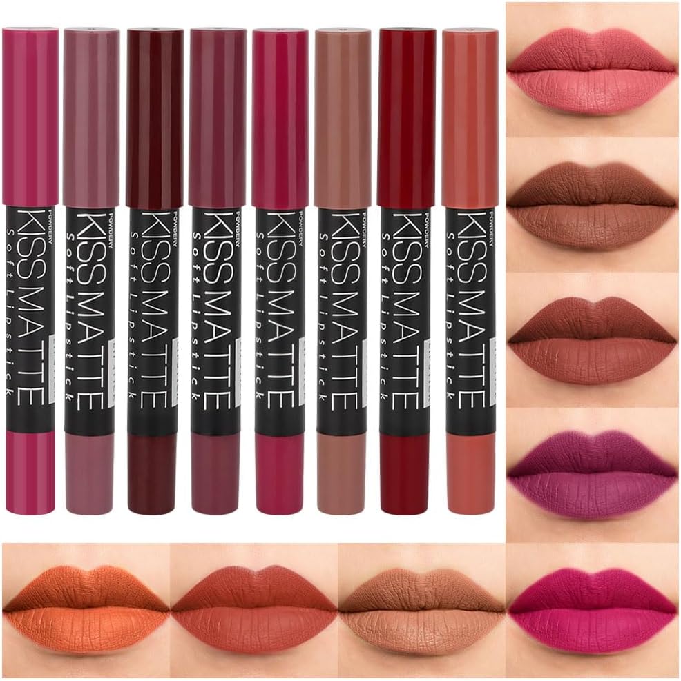 evpct 8Pcs Dark Ruby Red Plum Purple Wine Nude Beige Brown Matte Lipstick