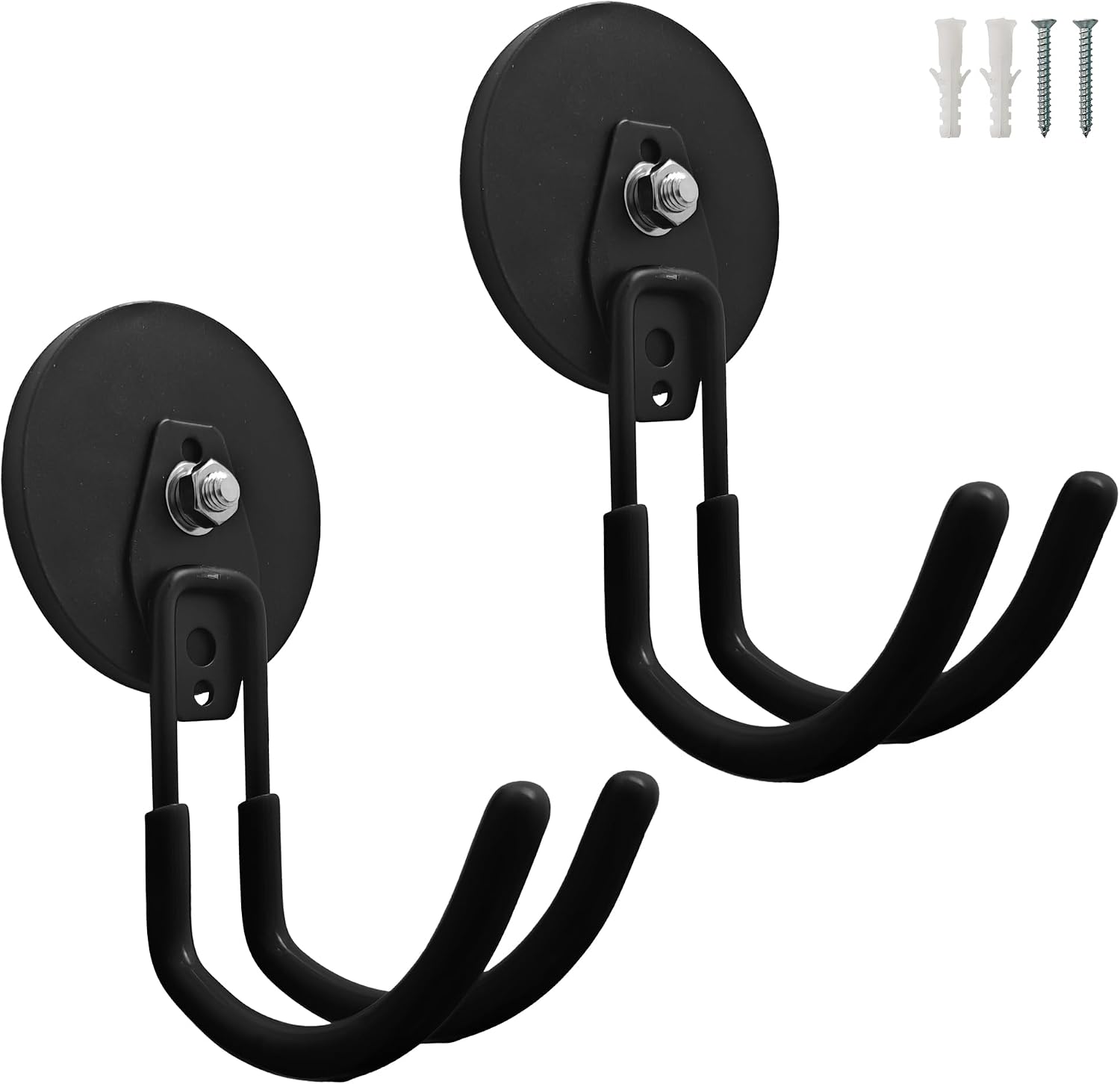Heavy Duty Magnetic Hooks 2 Pack, Extra Large Strong Magnet Hook, Wall Mounted Utility Hanger Holder for Garage Tools, Shed or Workshop Storage (Black)