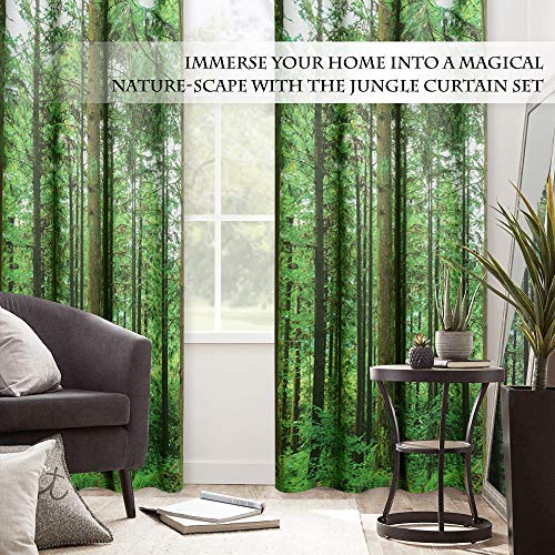 Kgorge Forest Tree Landscape Curtains - Room Darkening Window Curtains With Jungle Wild Nature Flourishing Botanical Print Pattern For Kitchen / Backdrop / Living Room, One Pair, W 52 X L 63 Inches #TOP1