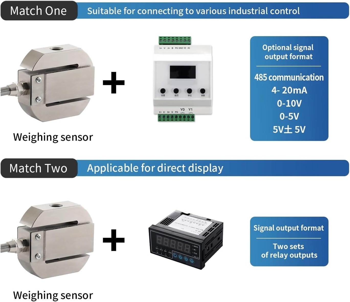 Load Cell Tension Scale Column S-Type Compression Weighing Sensor 100/200/300/500/1000KG(Match Two - 200KG)