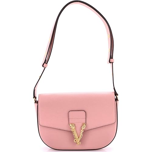Versace, Pre-Loved Virtus Flap Messenger Bag Leather Medium, Pink