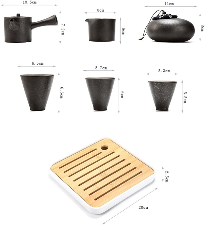 Bіg Sаlе Portable Travel Tea Set Chinese/Japanese Vintage Kungfu Tea Set Porcelain Teapot Bamboo Tea Tray Bamboo Tweezer with Portable Travel Bag (Black)