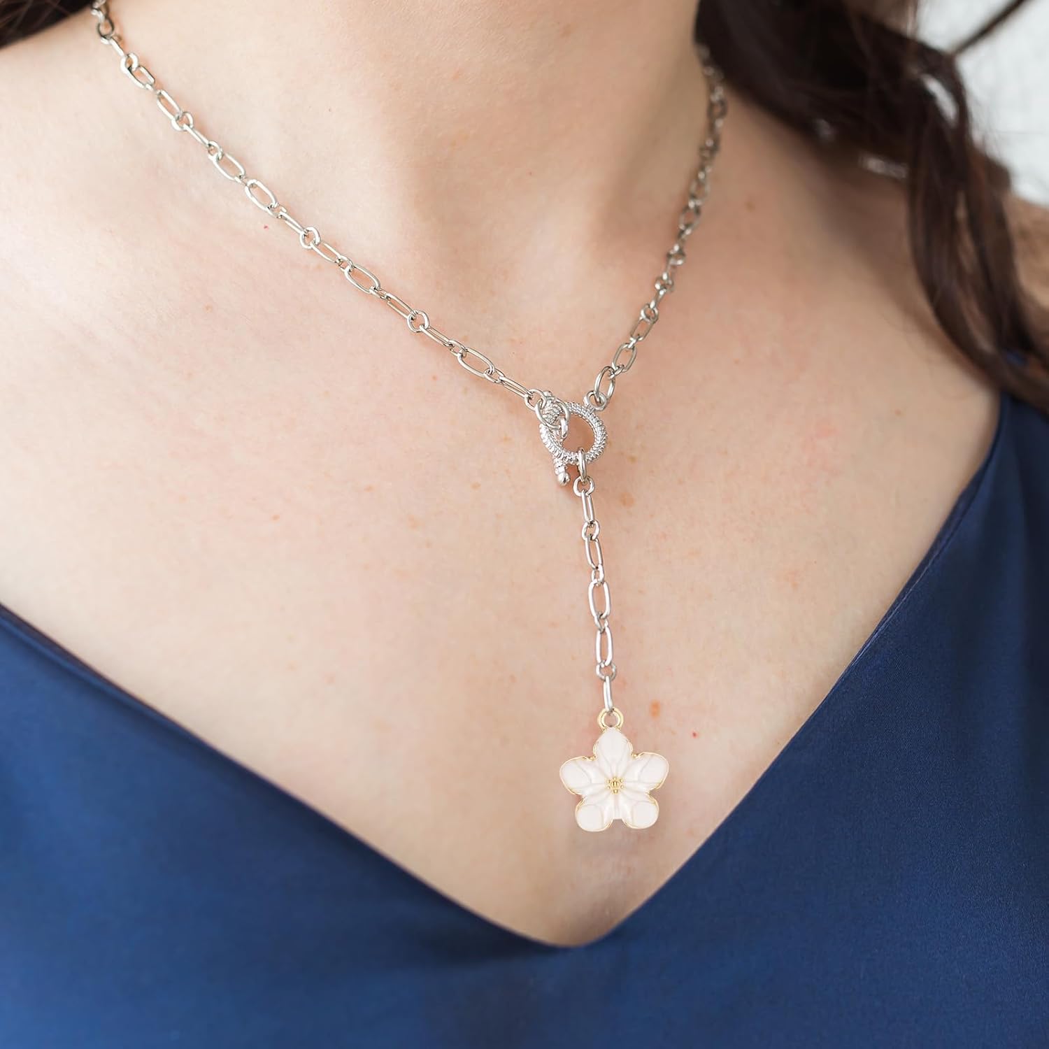 20PCS Cherry Blossom Enamel Charms for Crafts, Small Flower Purse Keychains, Gold Plated Pendant for DIY Bracelets, Necklaces, Earrings, Jewelry Making Findings (White) - Image 5