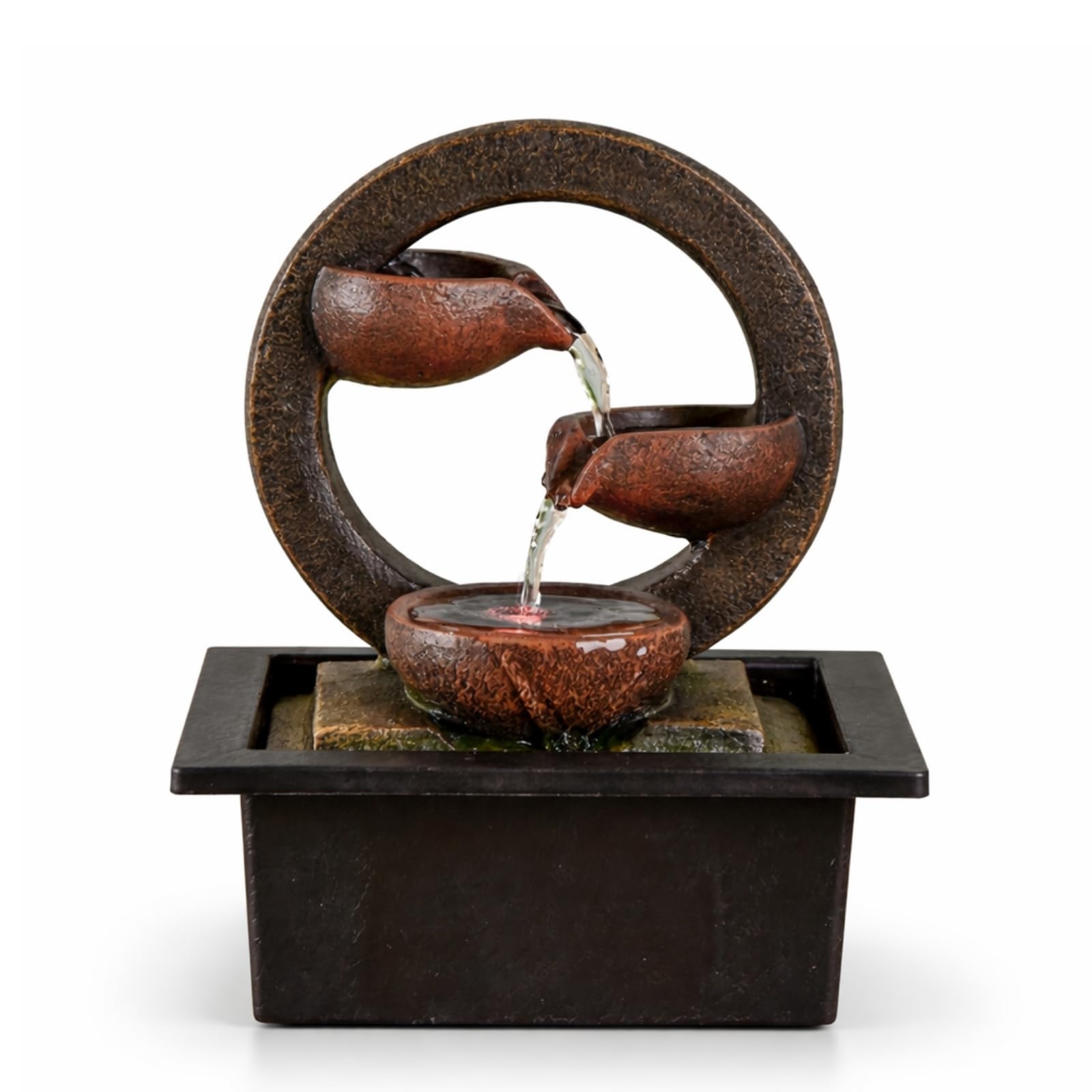 ZEN'LIGHT, Fontaine d'Intérieur Zen Terai, Décoration d'intérieur Originale, Ecoulement d'Eau Naturel- Eclairage Led Multicolore, Pompe Silencieuse, L 17 x l 21 x H 25 cm