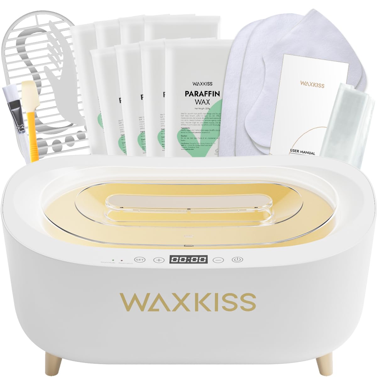 Waxkiss Intelligent Paraffin Wax Machine for Hands & Feet, 8 Pack Refills Paraffin Wax Warmer Kit for Professional Spa (A)