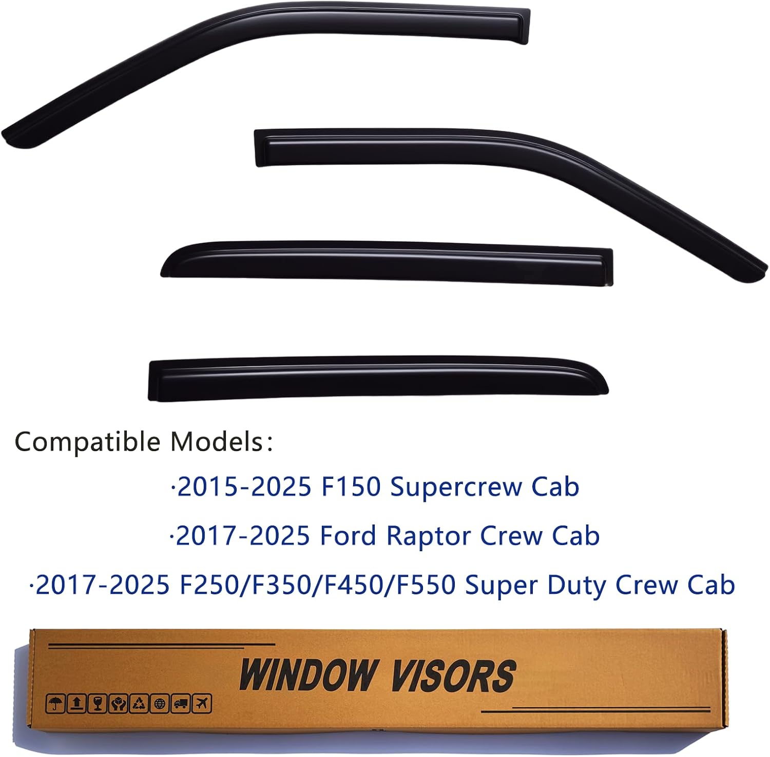 window visors rain guards fits 2015-2026 ford f150 supercrew, window wind deflectors vent shades for 2017-2026 f-150 raptor/f250 f350 f450 super duty, 2016 2018 2019 2020 2021 2022 2023 2024