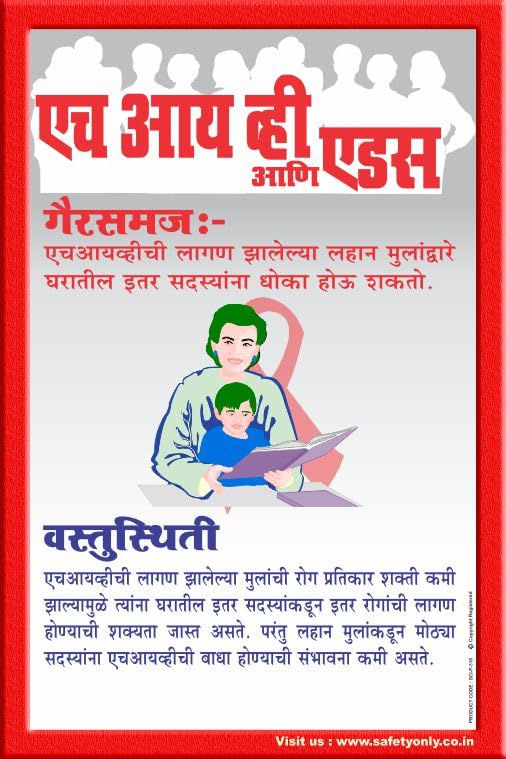 HIV & AIDS Awareness Educational Wall Art Poster in Marathi | Myth vs Fact – HIV Infected Children Awareness | Health Education Wall Decor for Schools, Hospitals & NGOs (2x3 Feet, Eco Vinyl - Unframed)-image-33