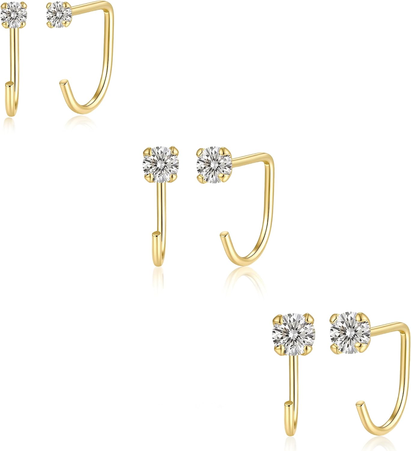 Freekiss 3 Pairs Backless Half Hoop Earrings Set for Women, Dainty 14K Gold Plated CZ Stay Close Hoop Earrings, Hypoallergenic Huggie Stackable Earring for Everyday & Sleep Wear Jewelry Gift