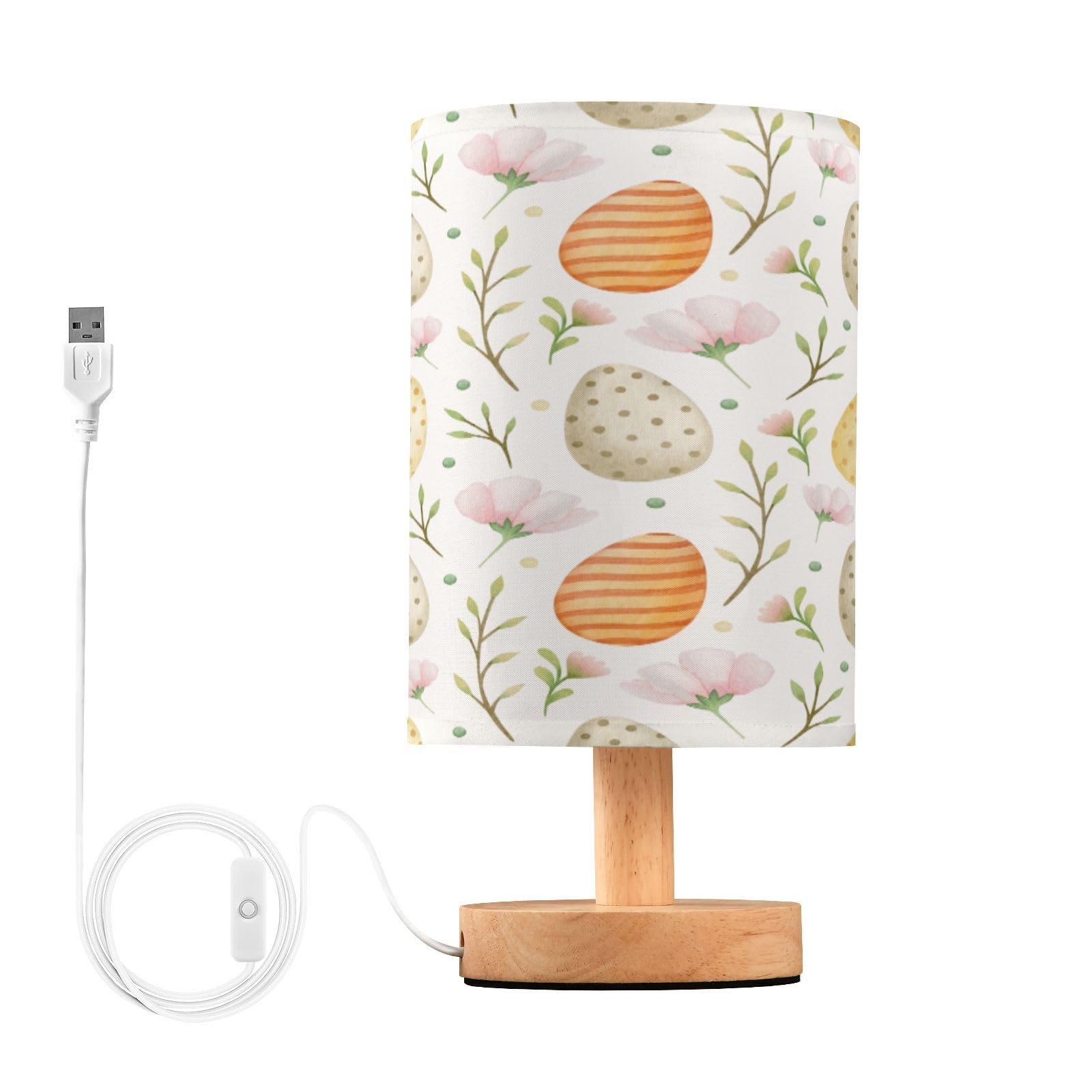 SDMKA Watercolor Easter Pattern Bedside Table Lamp for Bedroom, Minimalist Nightstand Lamp with Round Fabric Shade for Living Room, Office, No Bulb Required