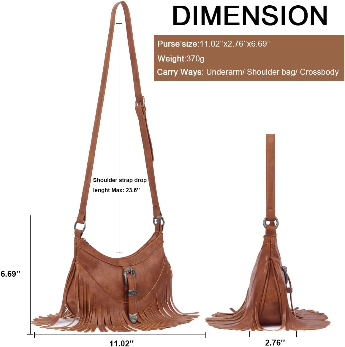 Sunwel Fashion Small Western Fringe Underarm Purse Mini Hipppie Shoulder Bag with Tassel for Women - Image 5