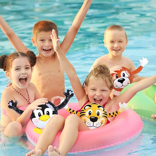 Miniatura 5 de ArtCreativity Animal Buddy Inflables, juego de 6, animales inflables para niños con 6 diseños diferentes, decoraciones de fiesta de zoológico y