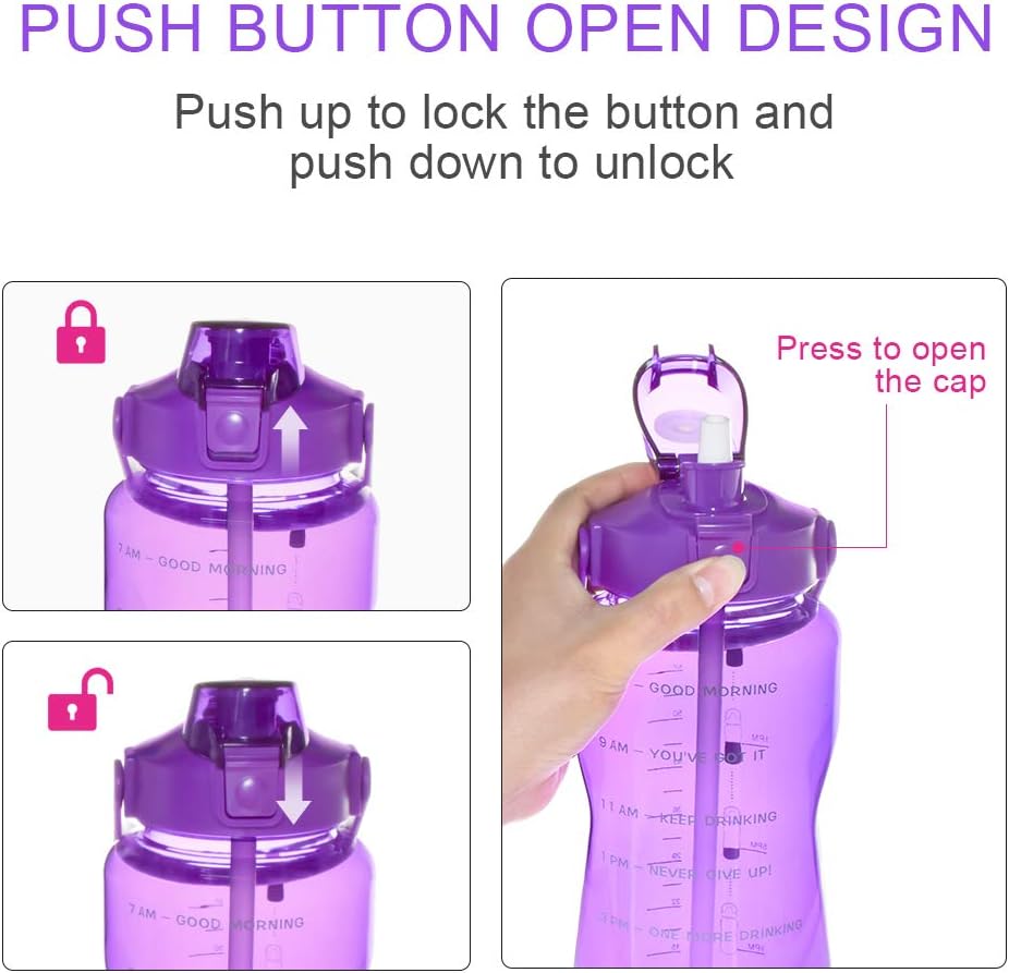 Opard 64 oz Water Bottle with Time Marker to Drink Half Gallon Motivational Water Bottle with Straw and Handle Large BPA Free Water Jug for Sports Gym Fitness (Purple)
