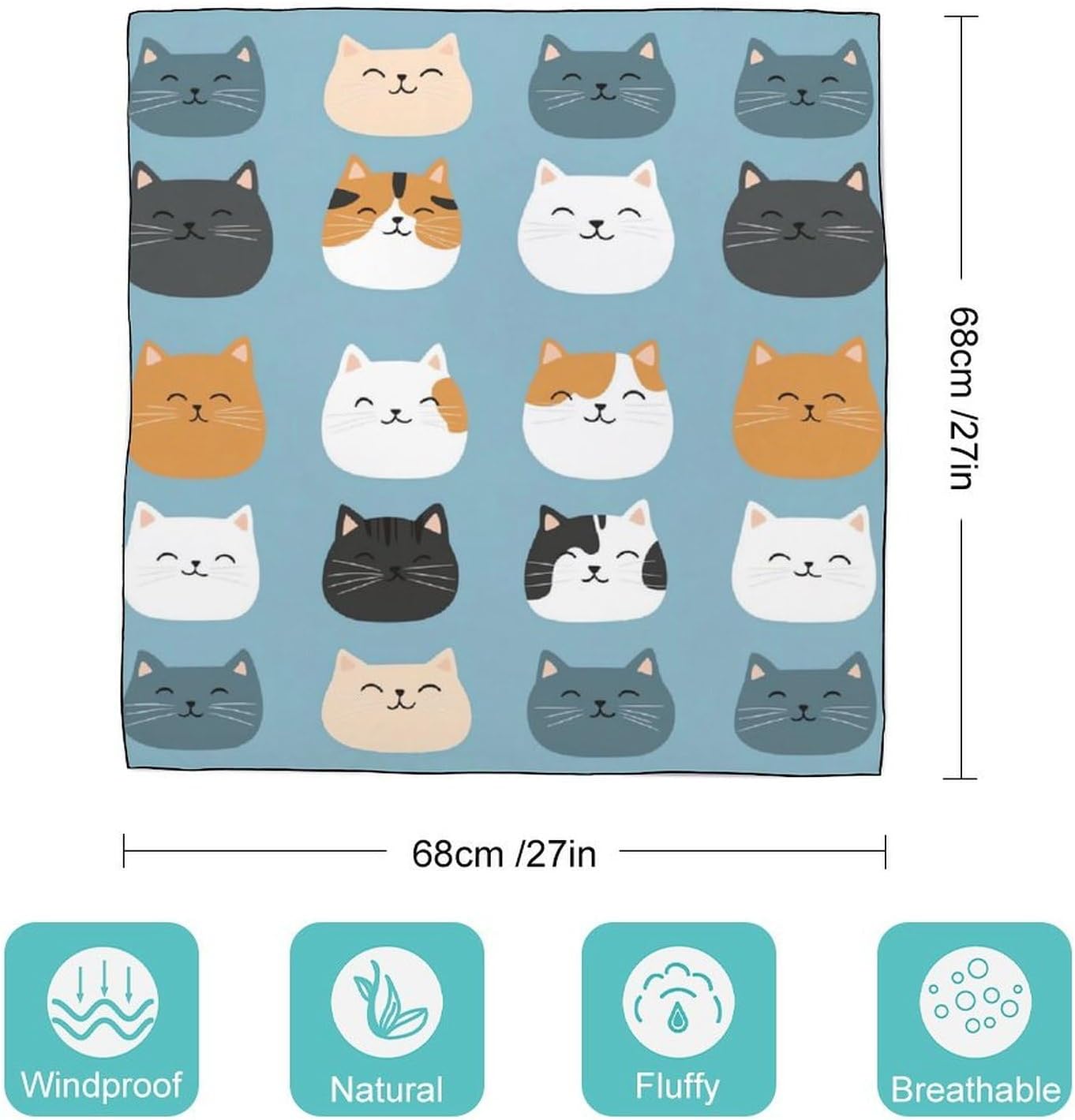 Cute Cat Bandana Fashion Head Scarf Square Silk Scarf Print Neck Hair Scarfs for Women Men Gifts