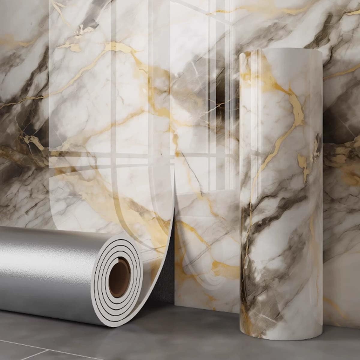 ZHXQRP Thickened Glossy Marble Sticky Back Plastic for Bathroom Kitchen Decorative Self Adhesive Wallpaper Peel and Stick Waterproof Wall Panels(Gold,1.2 * 3m/3.93 * 9.84ft)