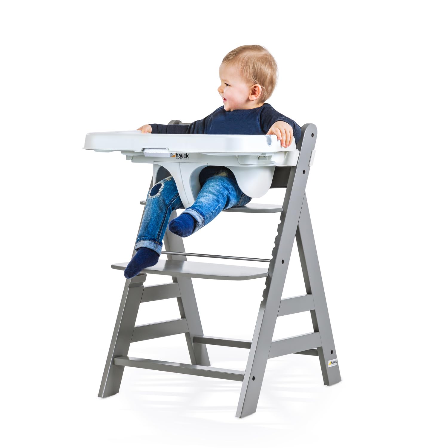 Hauck Alpha Tray 3w1, regulowany stolik z wyjmowaną tacą, z zagłębieniem na kubek i podwyższoną krawędzią; pasuje do drewnianych krzesełek hauck Alpha+ & Beta+