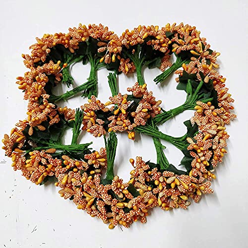 Image of Prokart Premium Pollen Flowers for Hair Accessories, Tiara Making, Jewelry Making and Dress Decoration | 12 Bunch of 12 Pollens Each | (Pack of 144 Pcs) (Orange)