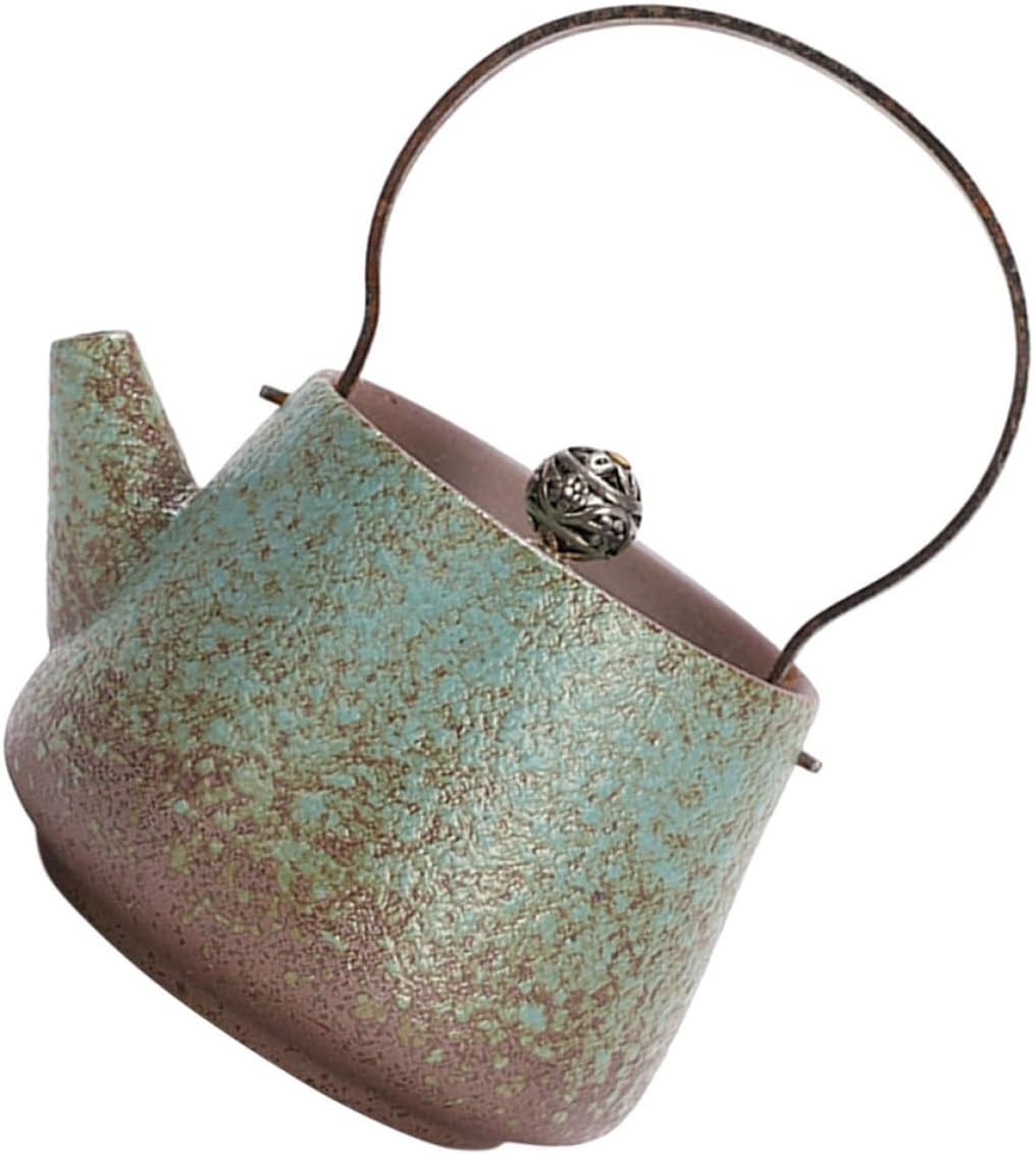Retro Ceramic Teapot Small Spring Green Pottery Craft Teapot for Home Use Decorative Vintage Tea Kettle Safe Household Tea Ware Accessory