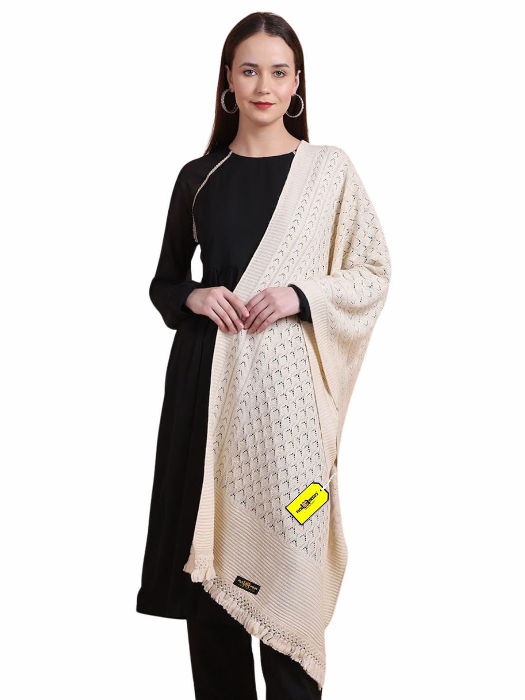 Pick Ur Needs Women’s Premium Knitted Winter Soft Shawl Woolen Warm Stole with Elegant Lace Pattern & Tassels For Girls