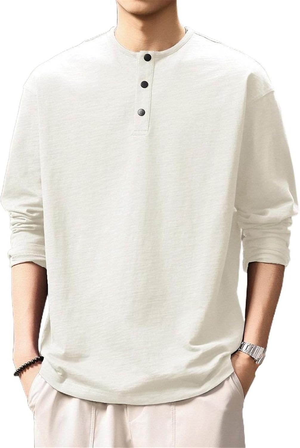 Men's Sweatshirt, Vintage Henley Neck Pullover, Fall Loose Casual Fit