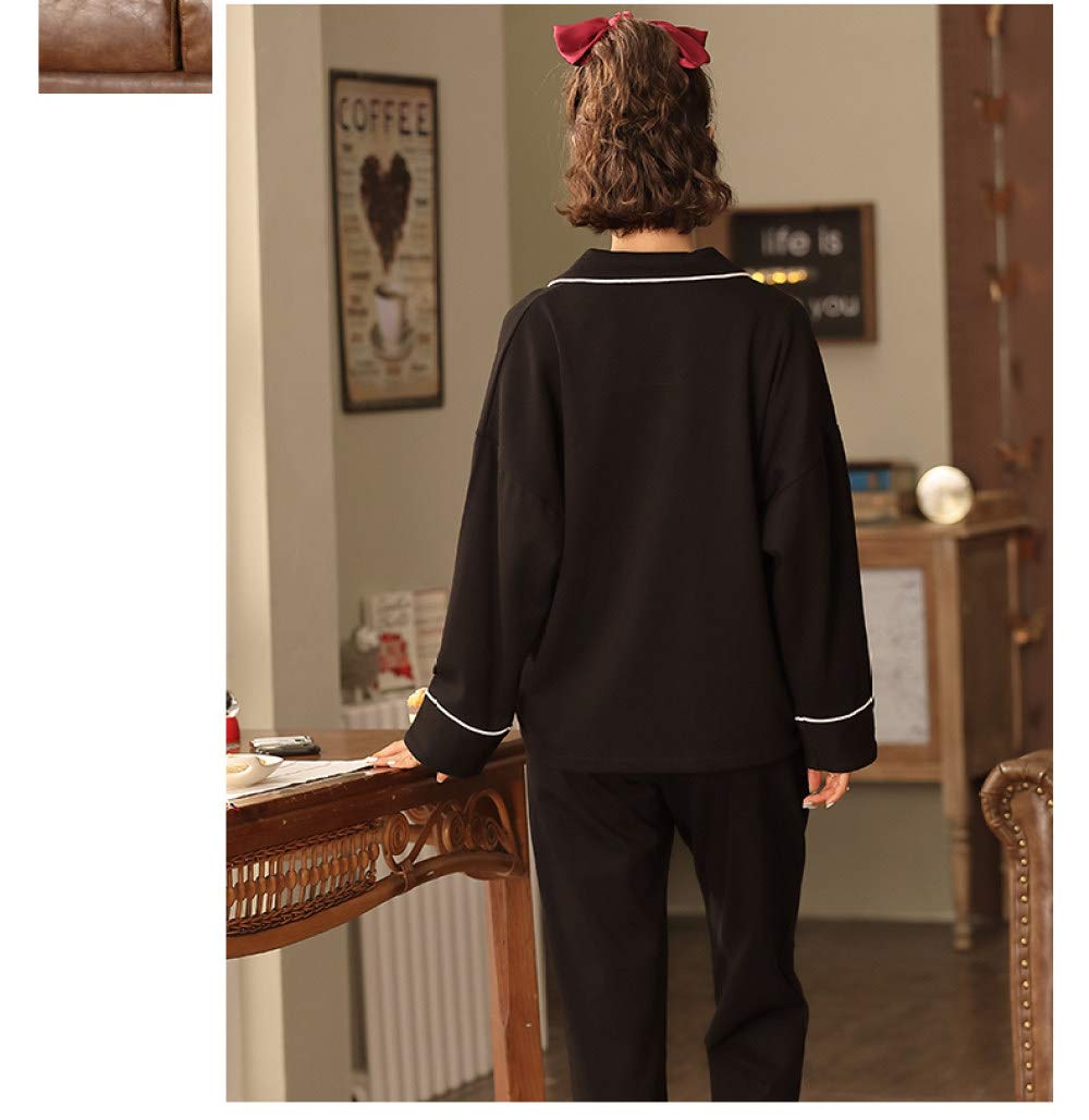 YUHOOE Conjunto De Pijamas De Mujer,Negro Sexy 2 Piezas Pijama De Algodón Ropa De Dormir con Botones De Invierno De Manga Larga Y Bottom Pjs Set Nightwear Lounge Sets Loungewear,Negro,XXL