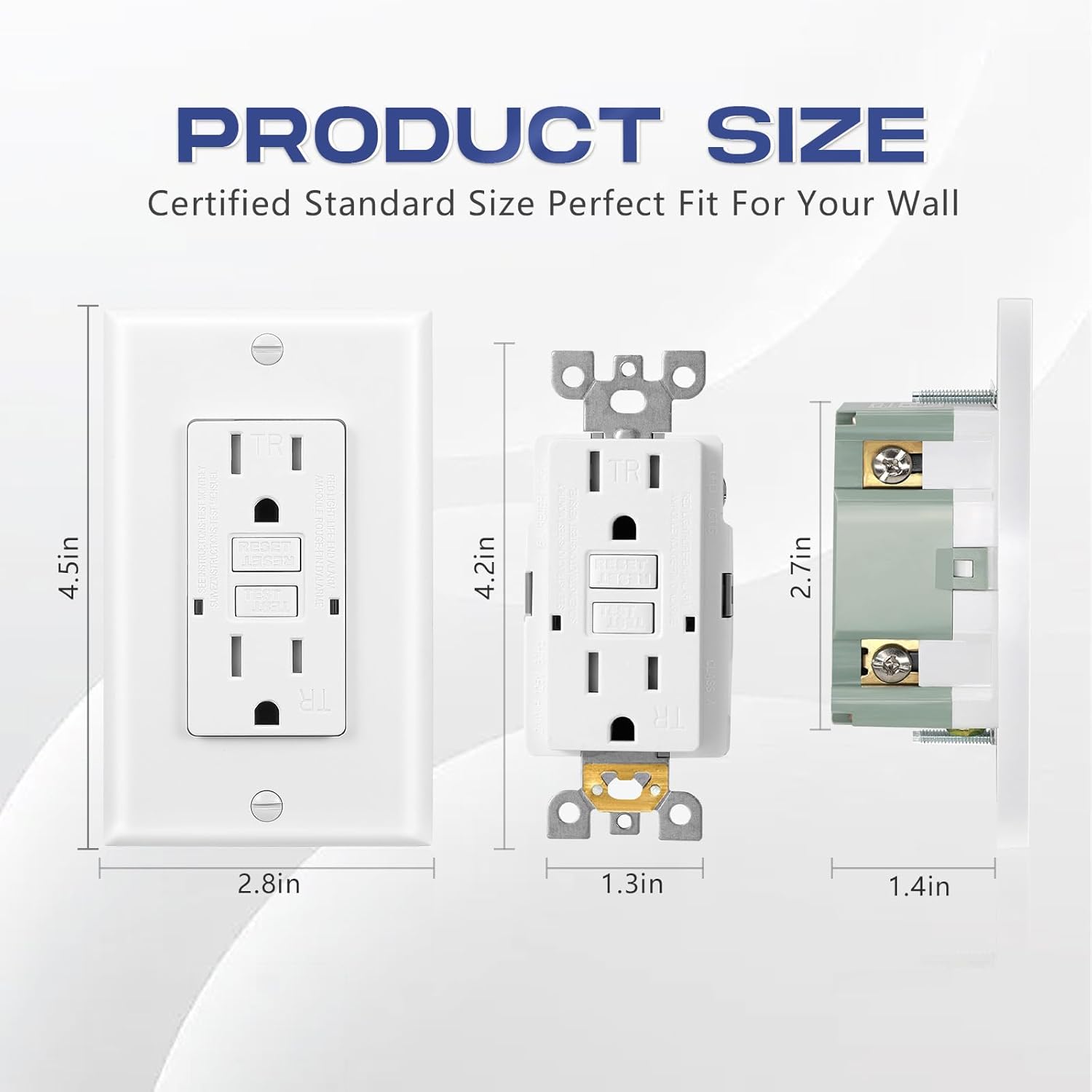 GFCI Outlet 15 Amp, Self-Test GFI Electrical Outlet with Thinner Design, TR Tamper Resistant GFCI Receptacle, Ground Fault Circuit Interrupters with Wall Plate, UL Listed, Matte White, 5 Pack