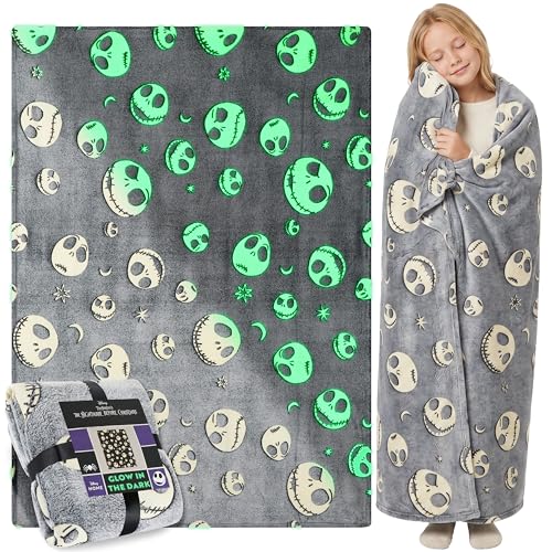 Image of Disney The Nightmare Before Christmas Glow in the Dark Throw Blanket 51x59 inch for Kids Teens Adults, Soft Fleece Throw Blanket Sofa Bed, Gifts for Kids (Grey TNBC)