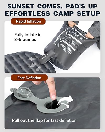 Miniatura 6 de Hikenture Colchoneta de dormir de camping con valor R 6.2, colchón ultraligero para todas las estaciones, alfombrilla de dormir compacta y aislada