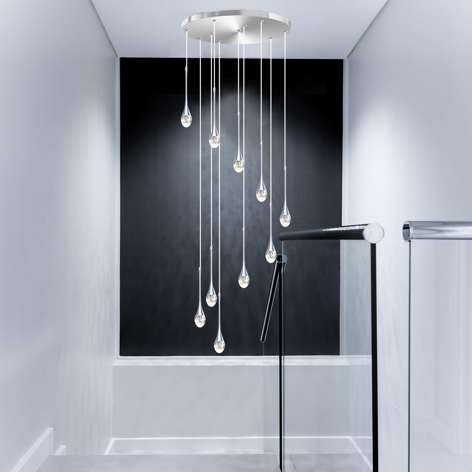 PCXEHUYP Dimmable LED Modern Staircase Chandelier - Adjustable Pendant Light for Villa, Living Room, Stairwells, Hotel Entryway, High Hanging Ceiling Lights.