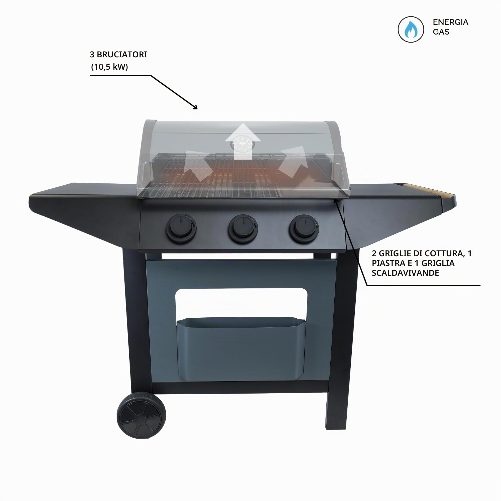 Cook'in Garden - Cucina Esterna a Gas BURN, Barbecue Modulabile con Angolo, 3 Bruciatori, Diverse Configurazioni Possibili, Dritto, Angolo Sinistra o Dritto, Ruote Multidirezionali