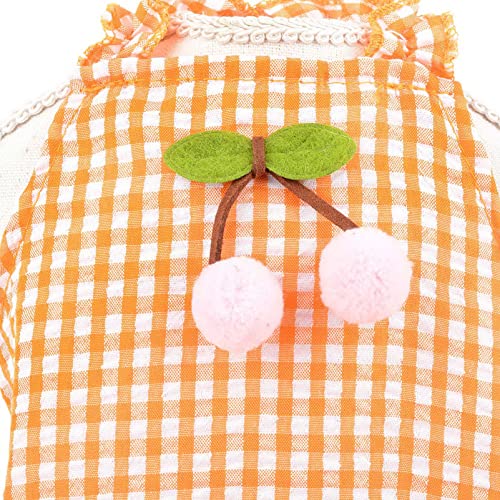 Smalllee_Lucky_Store Cute Cherry Pet Plaid Strap Dress Sundress For Small Dog Cat Girls Puppy Ruffled Skirt Lightweight Yorkie Chihuahua Teacup Summer Clothes,Orange,L #TOP6