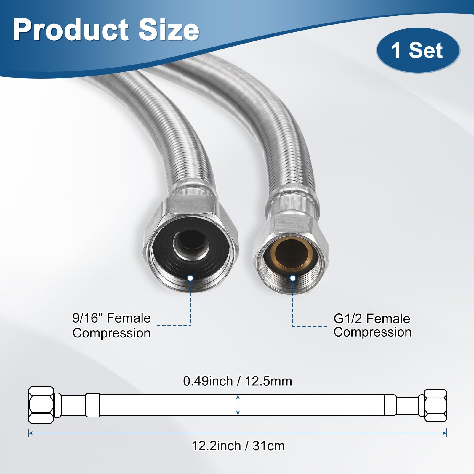 M METERXITY 2-Pack 12 Inch Faucet Hose Connector - Image 3