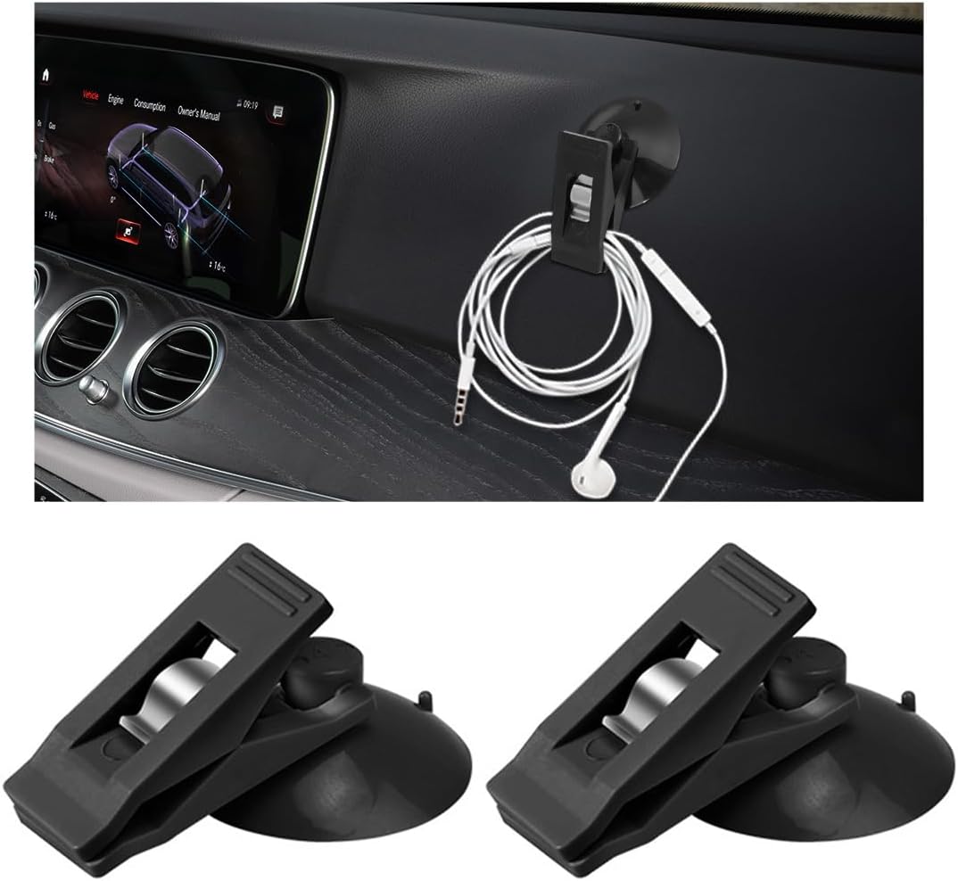 Dickno 2 PCS Suction Cup Card Bill Clip, Strong Metal Car Sun Shade Window Ticket Paper Towel Clamp, Multiple Purpose Decor Pendants for Advertising Business Holder (Black)